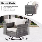 Ovios Venice 11pc Wicker Outdoor Patio Furniture Set Conversation Sofa with a Metal Fire Pit, Swivel Chairs and Cushions