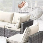 Ovios Venice 11pc Wicker Outdoor Patio Furniture Set Conversation Sofa with a Metal Fire Pit, Swivel Chairs and Cushions