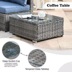 Ovios Venice 11pc Wicker Outdoor Patio Furniture Set Conversation Sofa with a Metal Fire Pit, Swivel Chairs and Cushions