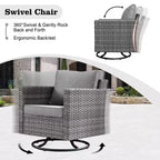 Ovios Venice 11pc Wicker Outdoor Patio Furniture Set Conversation Sofa with a Metal Fire Pit, Swivel Chairs and Cushions