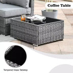 Ovios Venice 11pc Wicker Outdoor Patio Furniture Set Conversation Sofa with a Metal Fire Pit, Swivel Chairs and Cushions