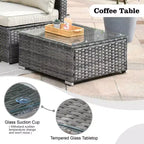 Ovios Venice 11pc Wicker Outdoor Patio Furniture Set Conversation Sofa with a Metal Fire Pit, Swivel Chairs and Cushions