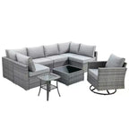 Ovios Venice 9pc Wicker Outdoor Patio Furniture Set Conversation Sofa Sectional with a Swivel Chair and Cushions