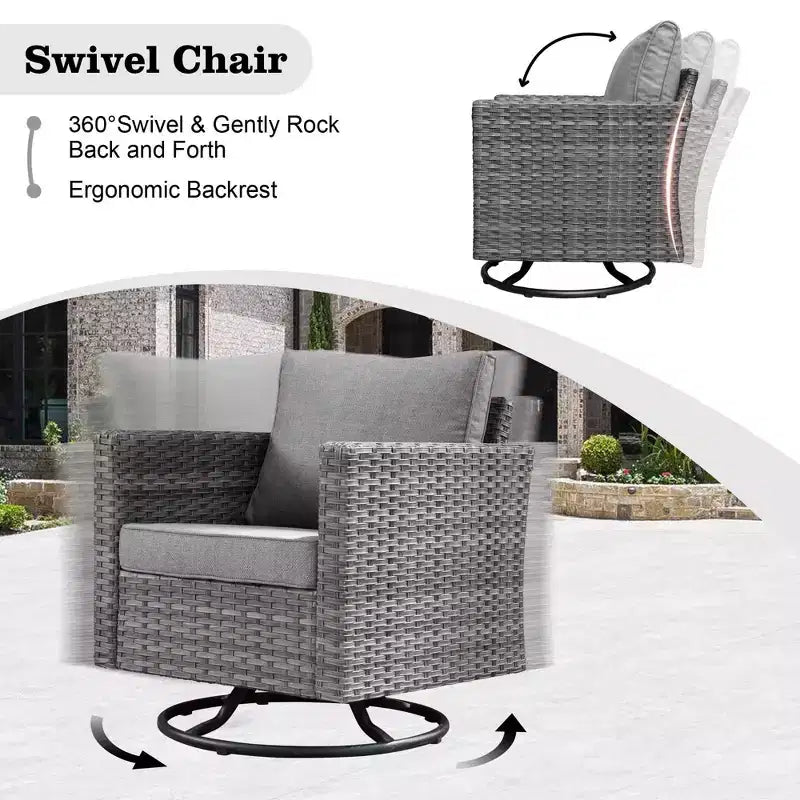Ovios Venice 9pc Wicker Outdoor Patio Furniture Set Conversation Sofa Sectional with a Swivel Chair and Cushions