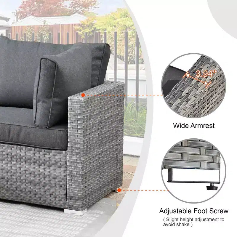Ovios Venice 9pc Wicker Outdoor Patio Furniture Set Conversation Sofa Sectional with a Swivel Chair and Cushions