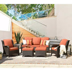 Ovios Orlando Ensemble de conversation de 5 meubles de patio en osier gris avec coussins