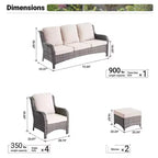 Ensemble de conversation 7 pièces Ovios Orlando en rotin gris pour patio extérieur avec coussins