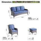 Ensemble de conversation 7 pièces Ovios Orlando en rotin gris pour patio extérieur avec coussins