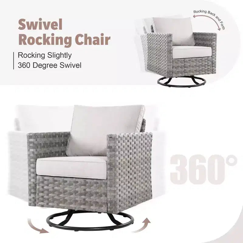 Ovios Tenaya 10pc Wicker Outdoor Patio Furniture Set Conversation Sofa with a Storage Fire Pit, Swivel Chairs and Cushions