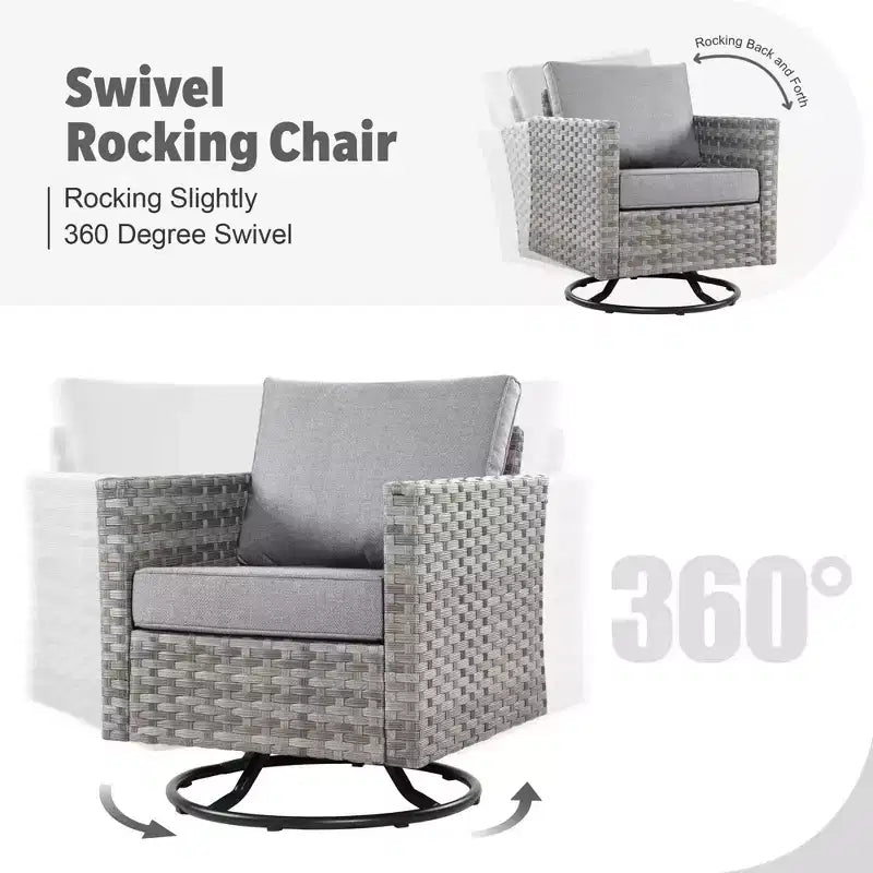 Ovios Tenaya 10pc Wicker Outdoor Patio Furniture Set Conversation Sofa with a Storage Fire Pit, Swivel Chairs and Cushions
