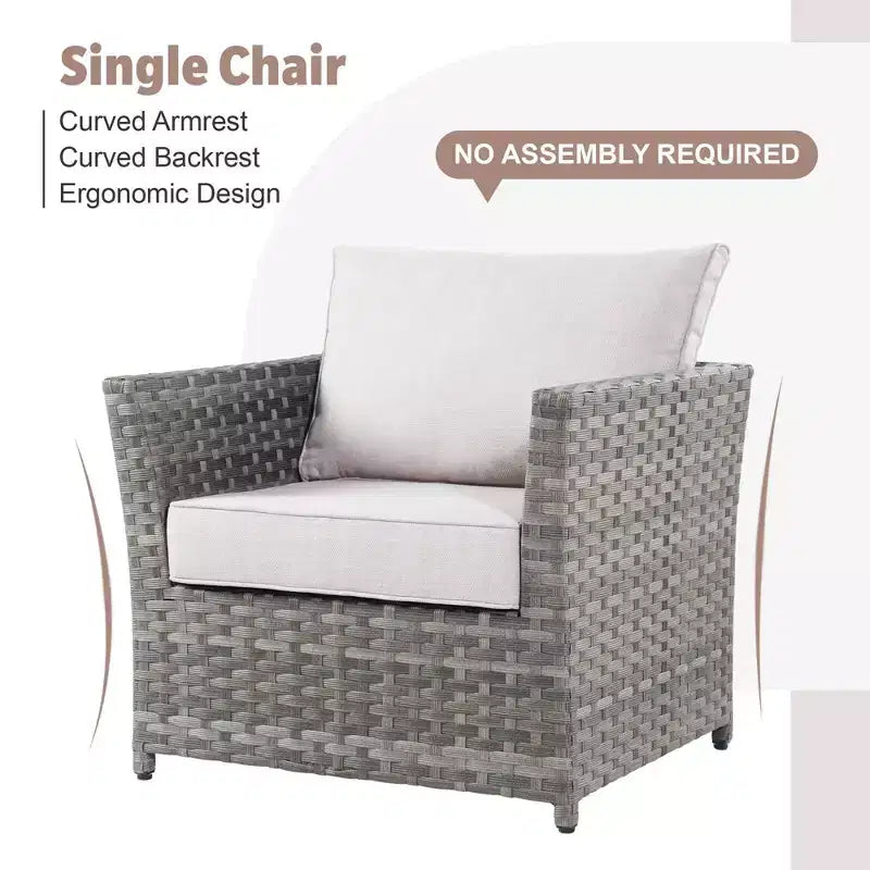 Tenaya 10pc Wicker Outdoor Patio Furniture Set Conversation Sofa with a Metal Fire Pit, Swivel Chairs and Cushions