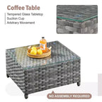 Tenaya 10pc Wicker Outdoor Patio Furniture Set Conversation Sofa with a Metal Fire Pit, Swivel Chairs and Cushions