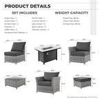 Tenaya 13pc Wicker Outdoor Patio Furniture Set Conversation Sofa with a Metal Fire Pit and Cushions