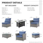 Tenaya 13pc Wicker Outdoor Patio Furniture Set Conversation Sofa with a Metal Fire Pit and Cushions