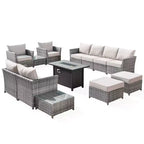 Tenaya 13pc Wicker Outdoor Patio Furniture Set Conversation Sofa with a Metal Fire Pit and Cushions