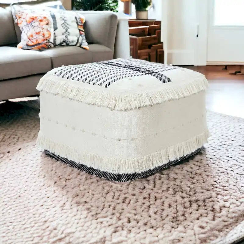 HomeRoots 18 White 100% Cotton Ottoman