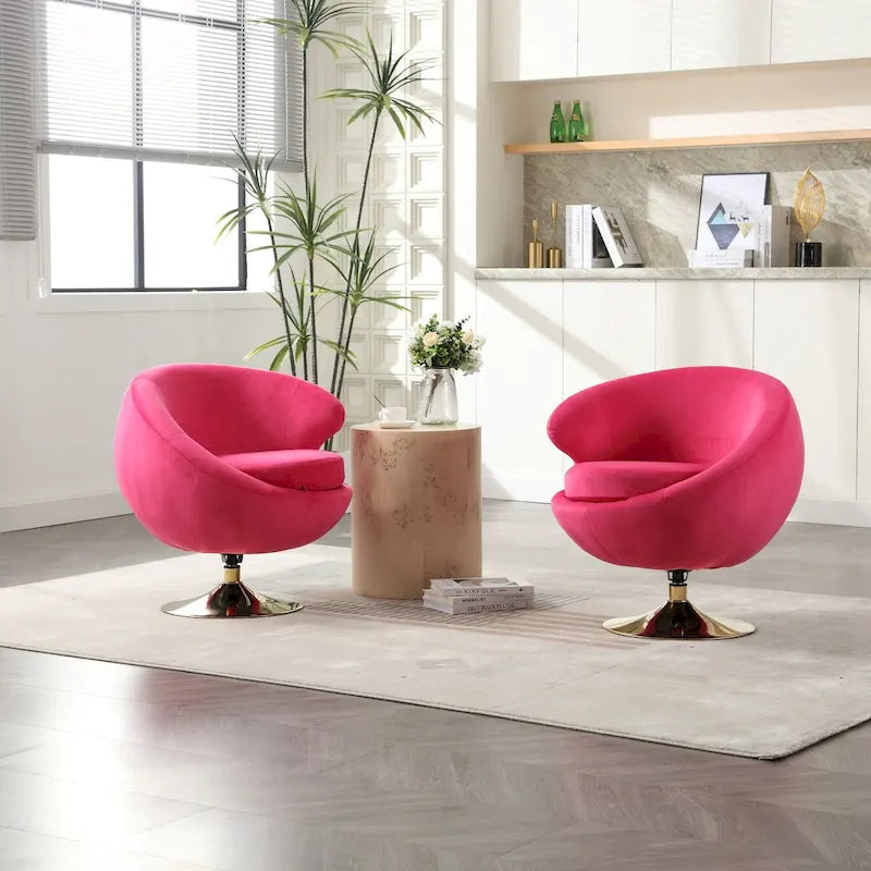 HOMEFUN Velvet 360 Degree Swivel Cuddle Barrel Accent Chairsset of 2