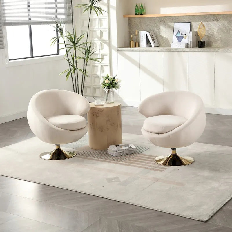 HOMEFUN Velvet 360 Degree Swivel Cuddle Barrel Accent Chairsset of 2