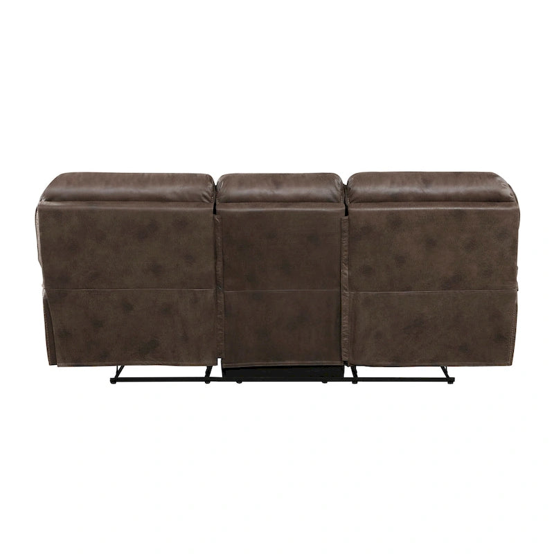 Tony 90 Inch Double Manual Recliner Sofa, Brown Microfiber, Solid Wood