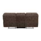 Tony 90 Inch Double Manual Recliner Sofa, Brown Microfiber, Solid Wood