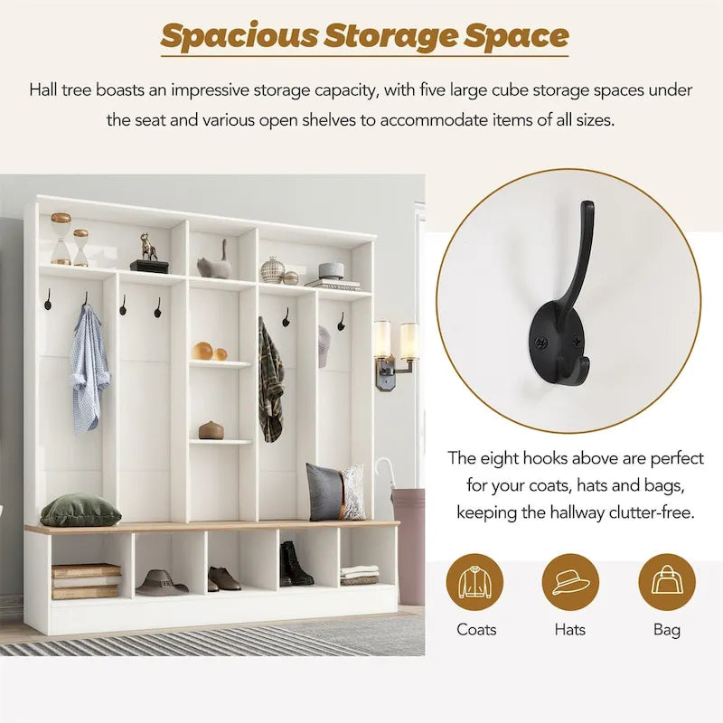 Porte-manteau de hall Merax large avec banc de rangement