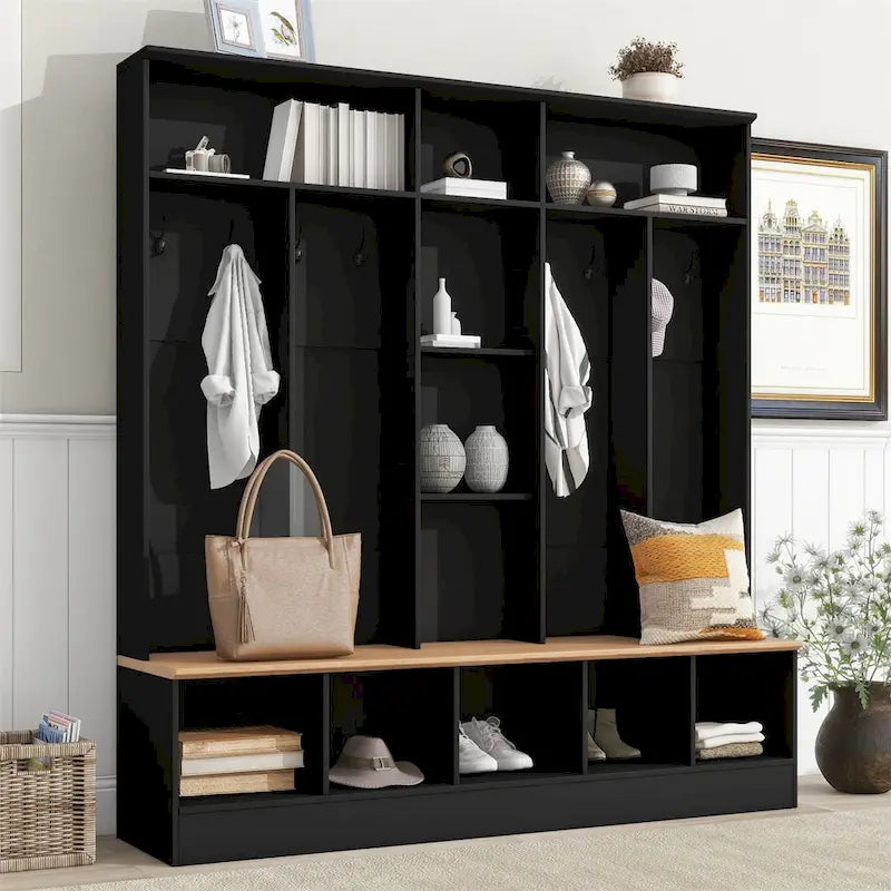Porte-manteau de hall Merax large avec banc de rangement