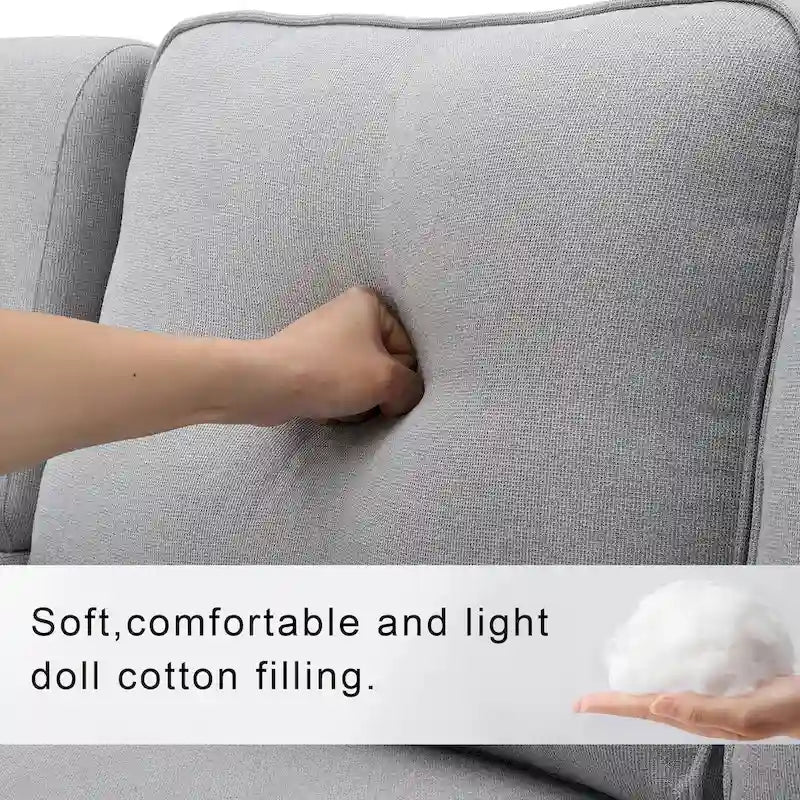 104 4-Seater Modern Linen Fabric Sofa with Armrest Pockets and 4 Pillows