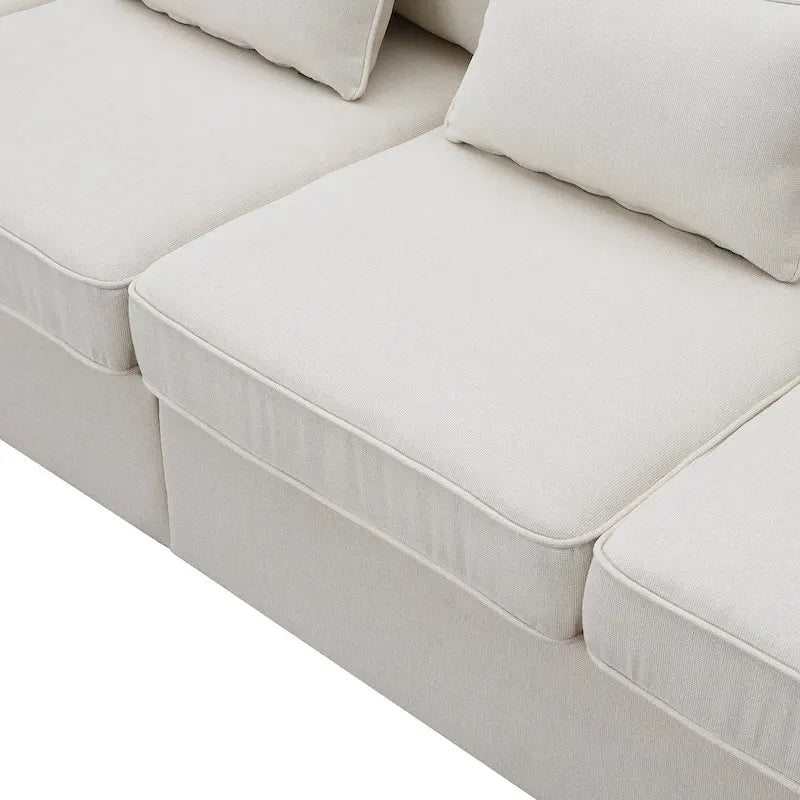 104 4-Seater Modern Linen Fabric Sofa with Armrest Pockets and 4 Pillows