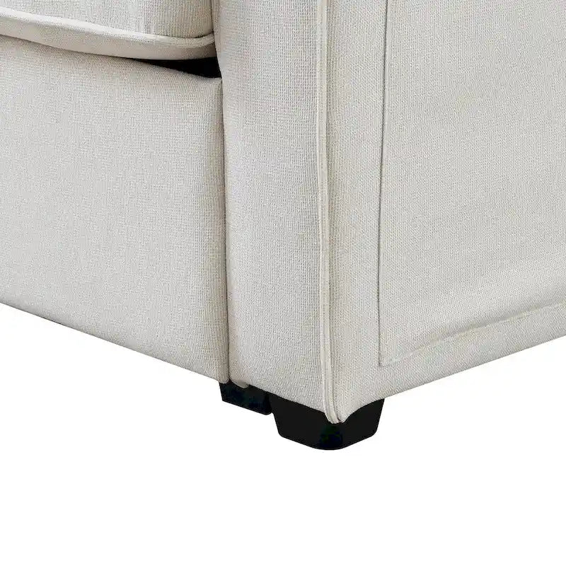 104 4-Seater Modern Linen Fabric Sofa with Armrest Pockets and 4 Pillows