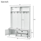Modern Style Hall Tree with Storage Cabinet and 2 Large Drawers,Widen Mudroom Bench with 5 Coat Hooks