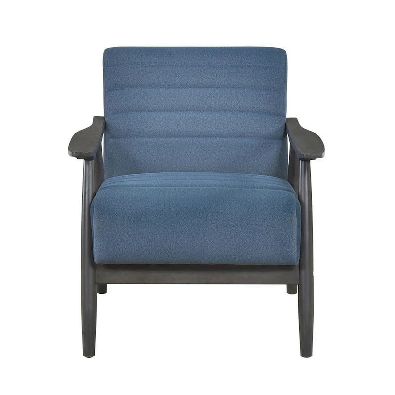 Fauteuil d'appoint Tira 32 pouces, surpiqûres en canaux, velours bleu, bois massif gris