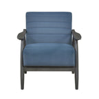 Fauteuil d'appoint Tira 32 pouces, surpiqûres en canaux, velours bleu, bois massif gris