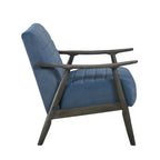 Fauteuil d'appoint Tira 32 pouces, surpiqûres en canaux, velours bleu, bois massif gris