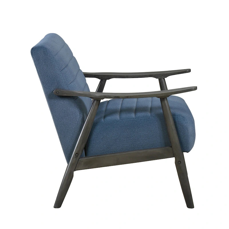 Fauteuil d'appoint Tira 32 pouces, surpiqûres en canaux, velours bleu, bois massif gris