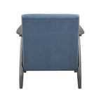 Fauteuil d'appoint Tira 32 pouces, surpiqûres en canaux, velours bleu, bois massif gris