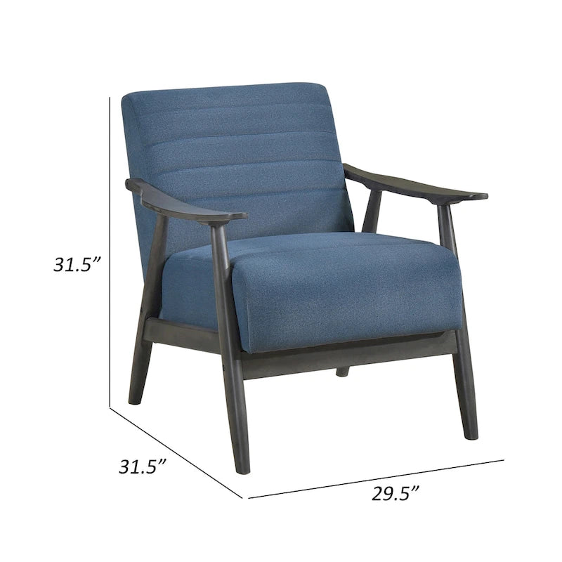 Fauteuil d'appoint Tira 32 pouces, surpiqûres en canaux, velours bleu, bois massif gris