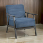 Fauteuil d'appoint Tira 32 pouces, surpiqûres en canaux, velours bleu, bois massif gris