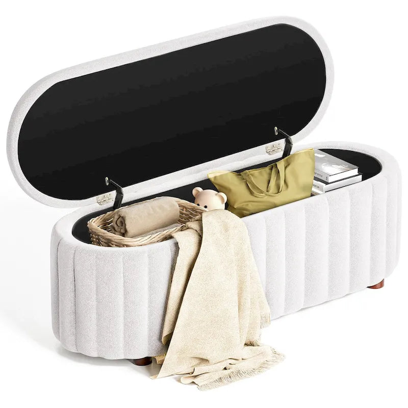 46.1 Upholstered Storage Ottoman Bench with Safety Hinge for Bedroom, Living Room, Entryway