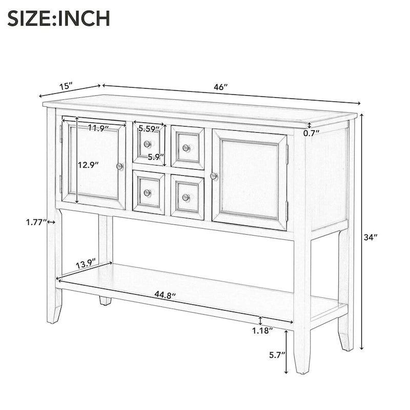 Vintage Console Table with Drawers and Cabinets, Retro Sofa Table for Entryway, Living Room and Hallway