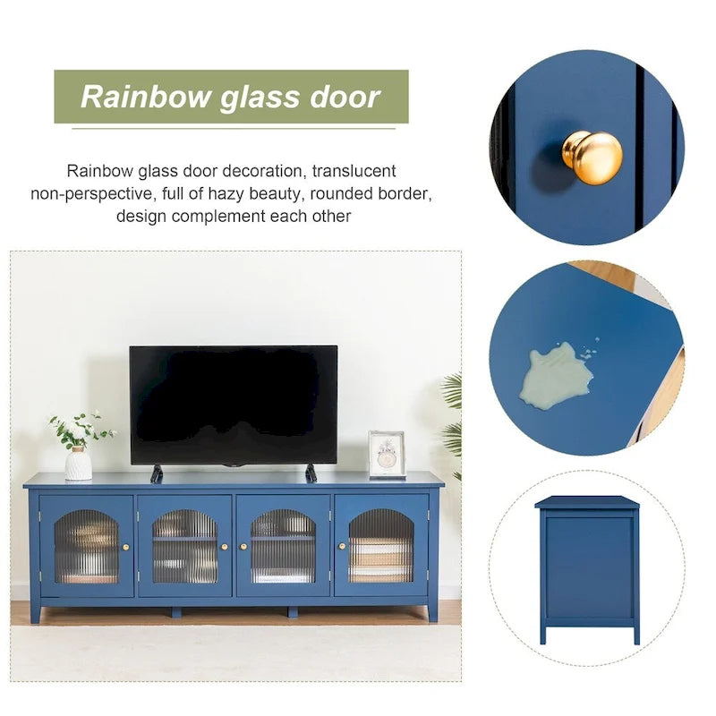71 TV Cabinet w/ Solidwood Frame, Changhong Glass Door, Metal Handle