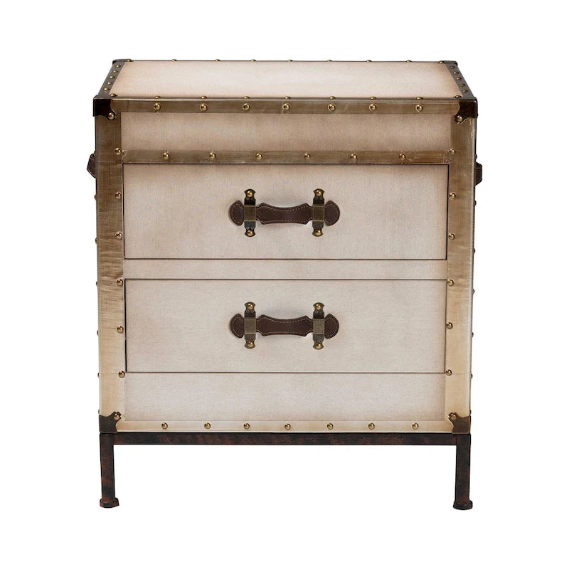 Table d'appoint/Malle de rangement en toile effet vieilli Laura