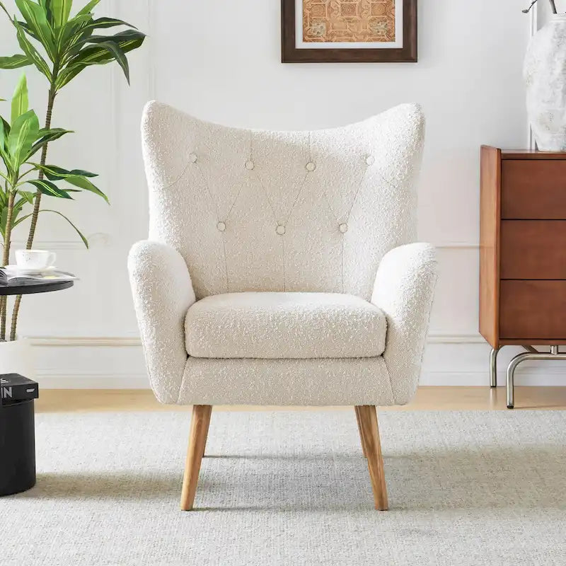 Modern Fabric Wingback Accent Chair with Wood Legs