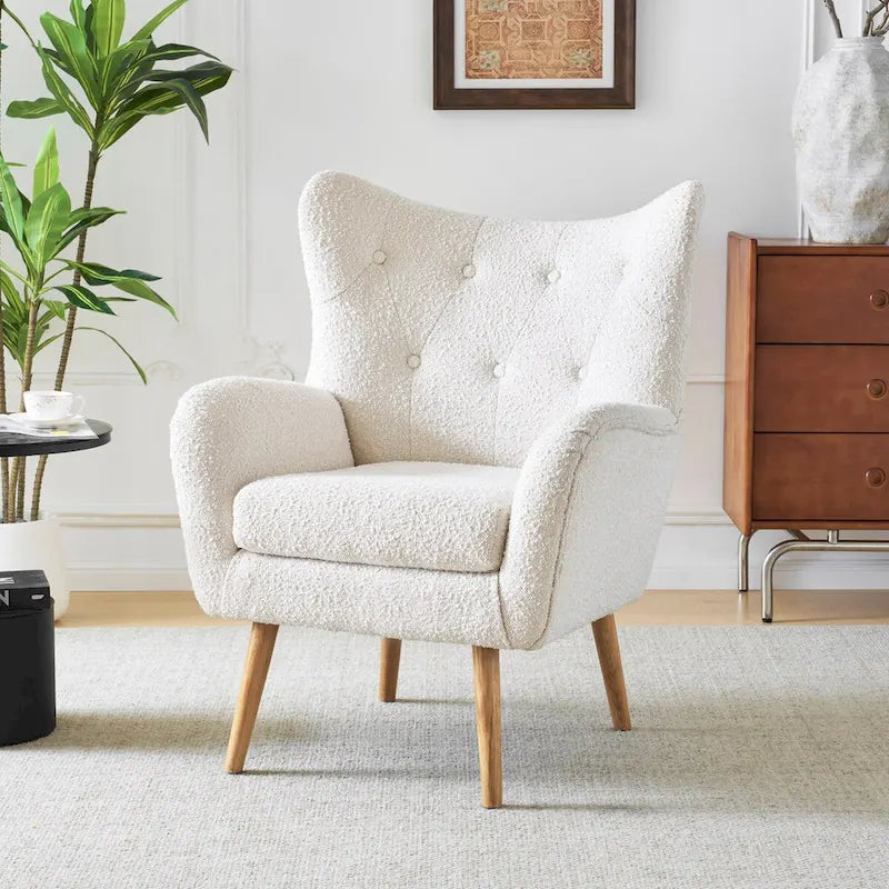 Modern Fabric Wingback Accent Chair with Wood Legs