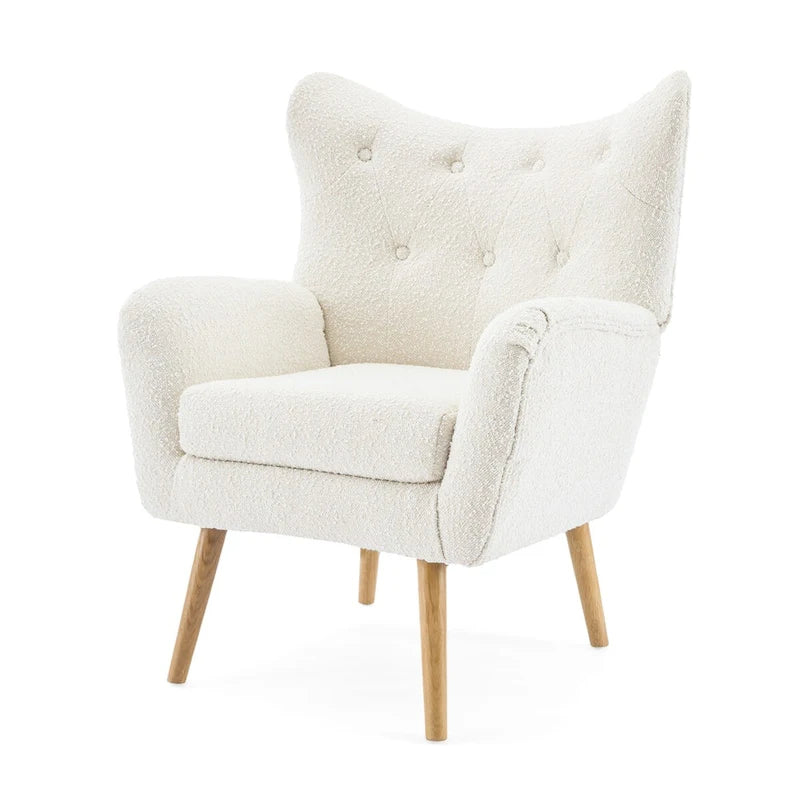 Modern Fabric Wingback Accent Chair with Wood Legs