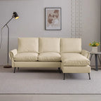 Contemporary Technical Leather L-Shaped Sofa Couch, Reversible Chaise Lounge, Beige