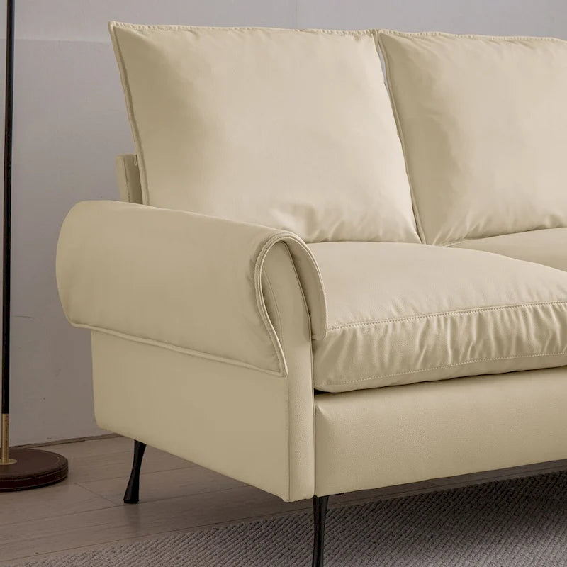 Contemporary Technical Leather L-Shaped Sofa Couch, Reversible Chaise Lounge, Beige