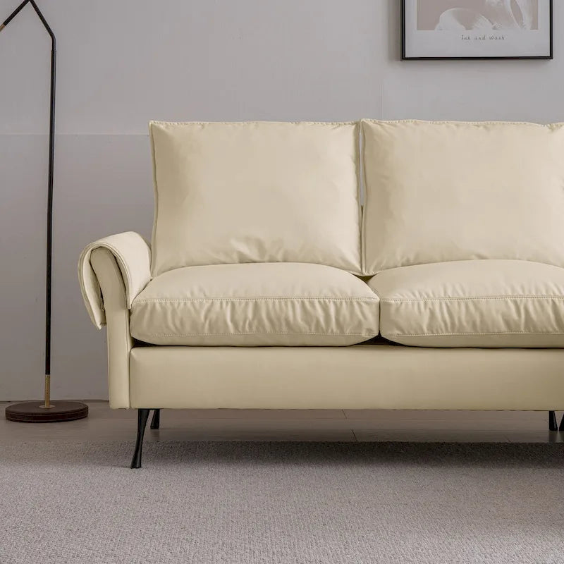 Contemporary Technical Leather L-Shaped Sofa Couch, Reversible Chaise Lounge, Beige