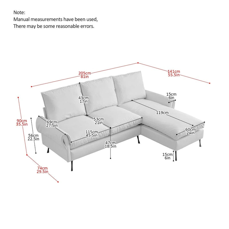 Contemporary Technical Leather L-Shaped Sofa Couch, Reversible Chaise Lounge, Beige