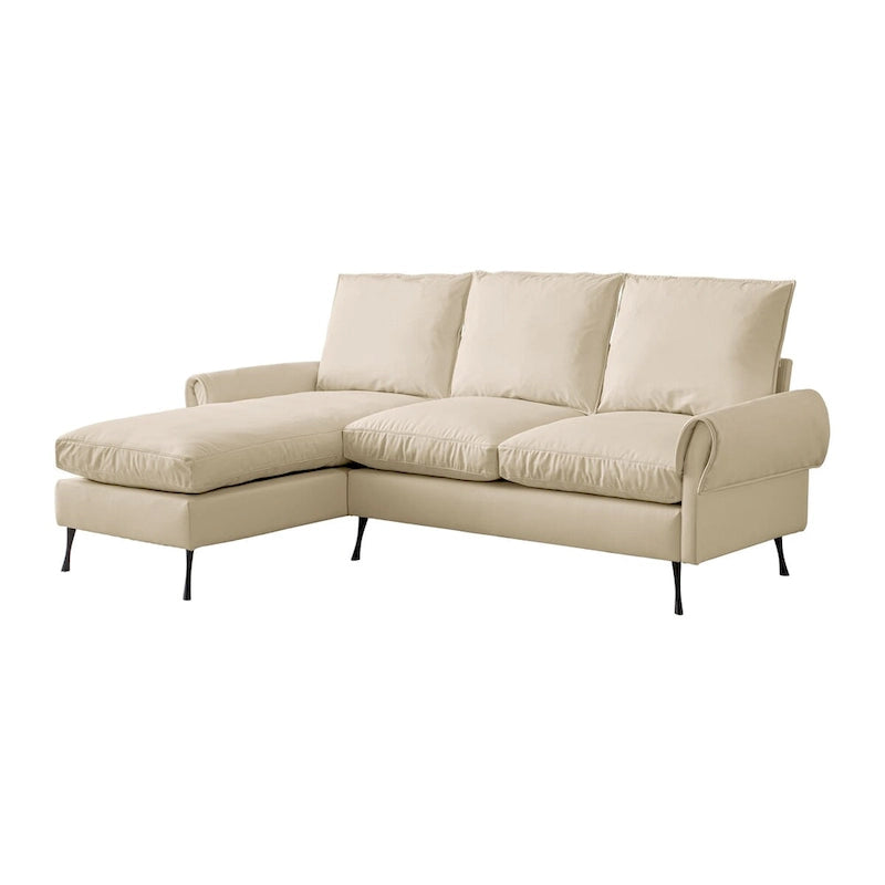 Contemporary Technical Leather L-Shaped Sofa Couch, Reversible Chaise Lounge, Beige