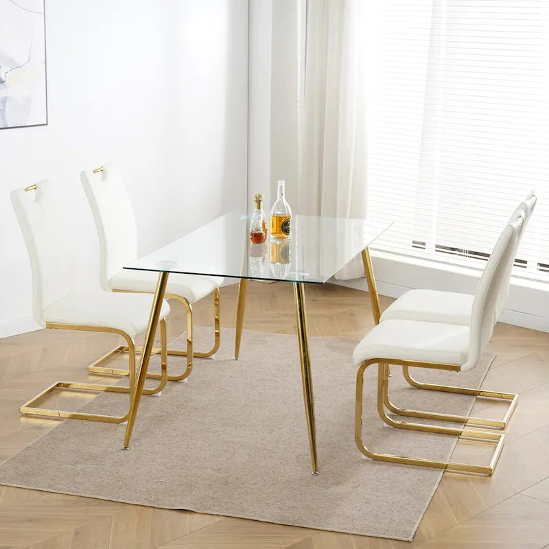 Modern Dining Chairs with Chrome Metal Legs Set of 4